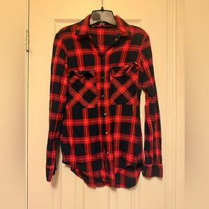 Red and Black Plaid Button-Up Shirt